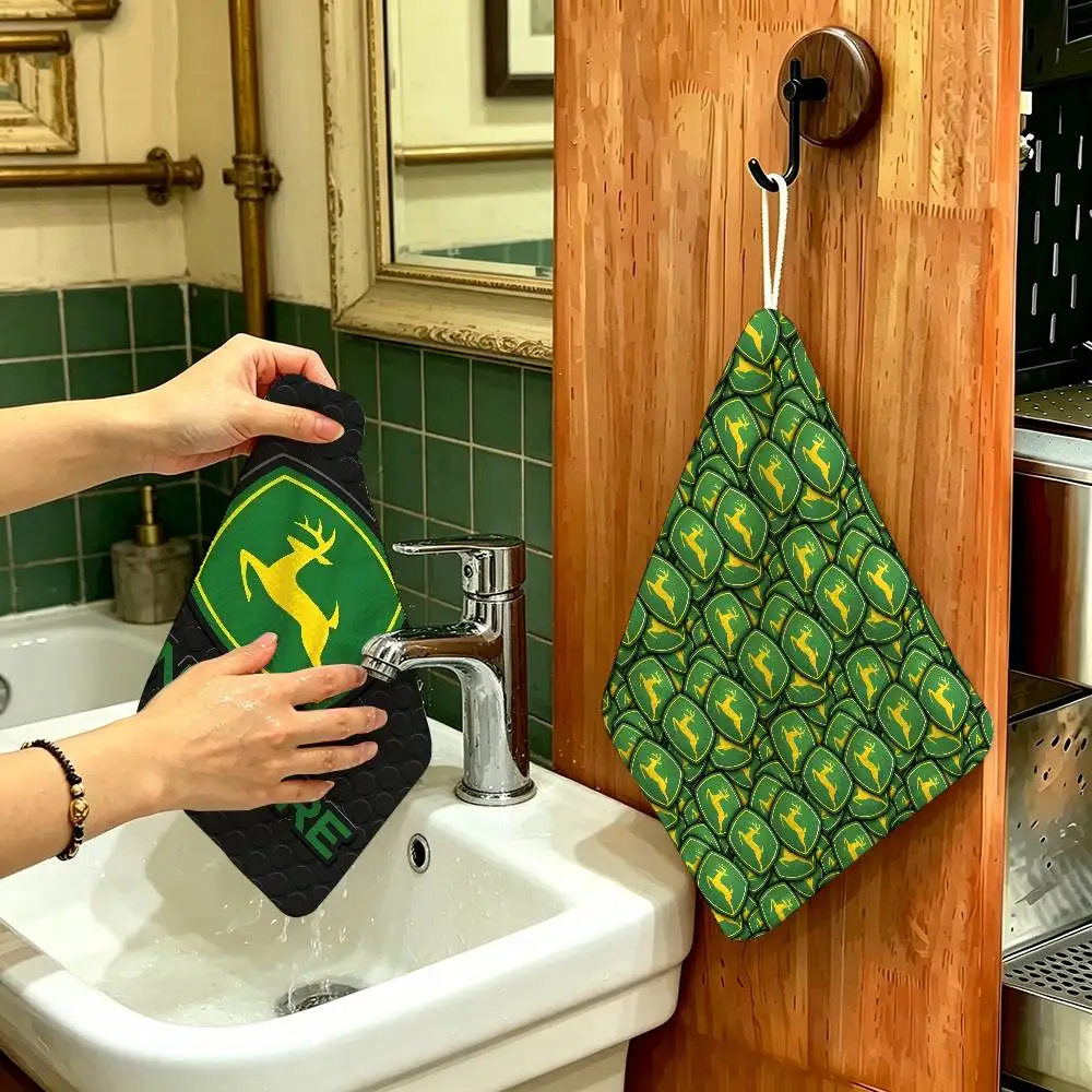 J-John-Logo-Deeres Reusable Hanging Kitchen Towel, Polyester Cotton Soft Fabric for Office Home Daily Life