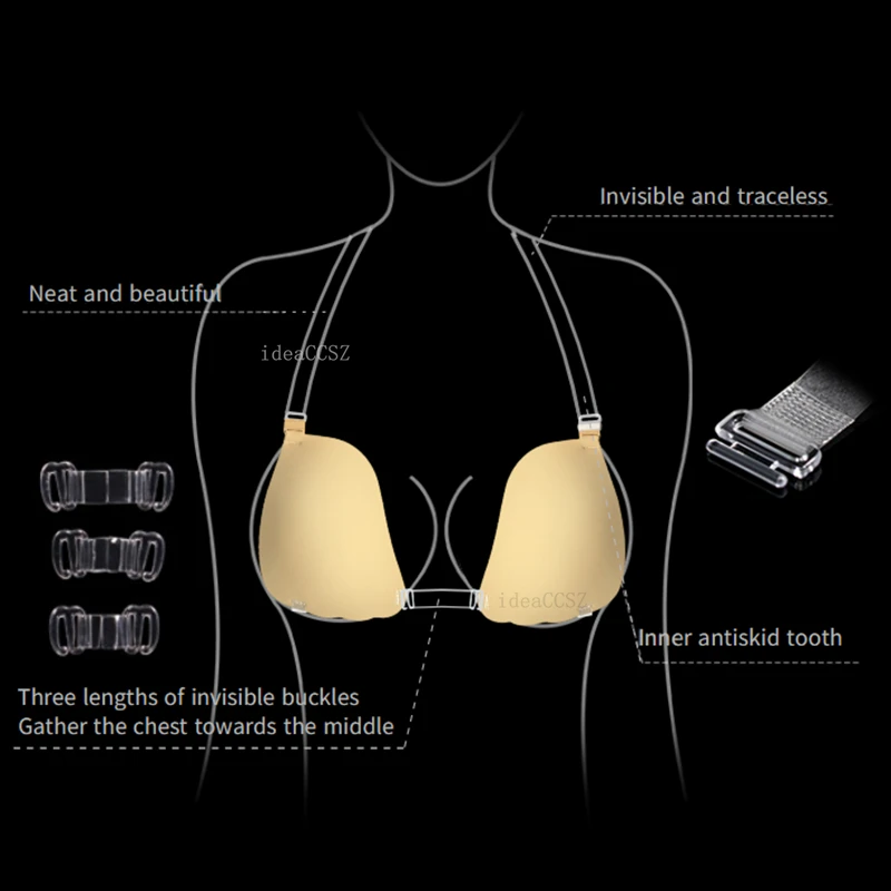 Reusable Strapless Self Adhesive Silicone Lingerie For Women Invisible Push-up Bra Backless lift Wedding underwear