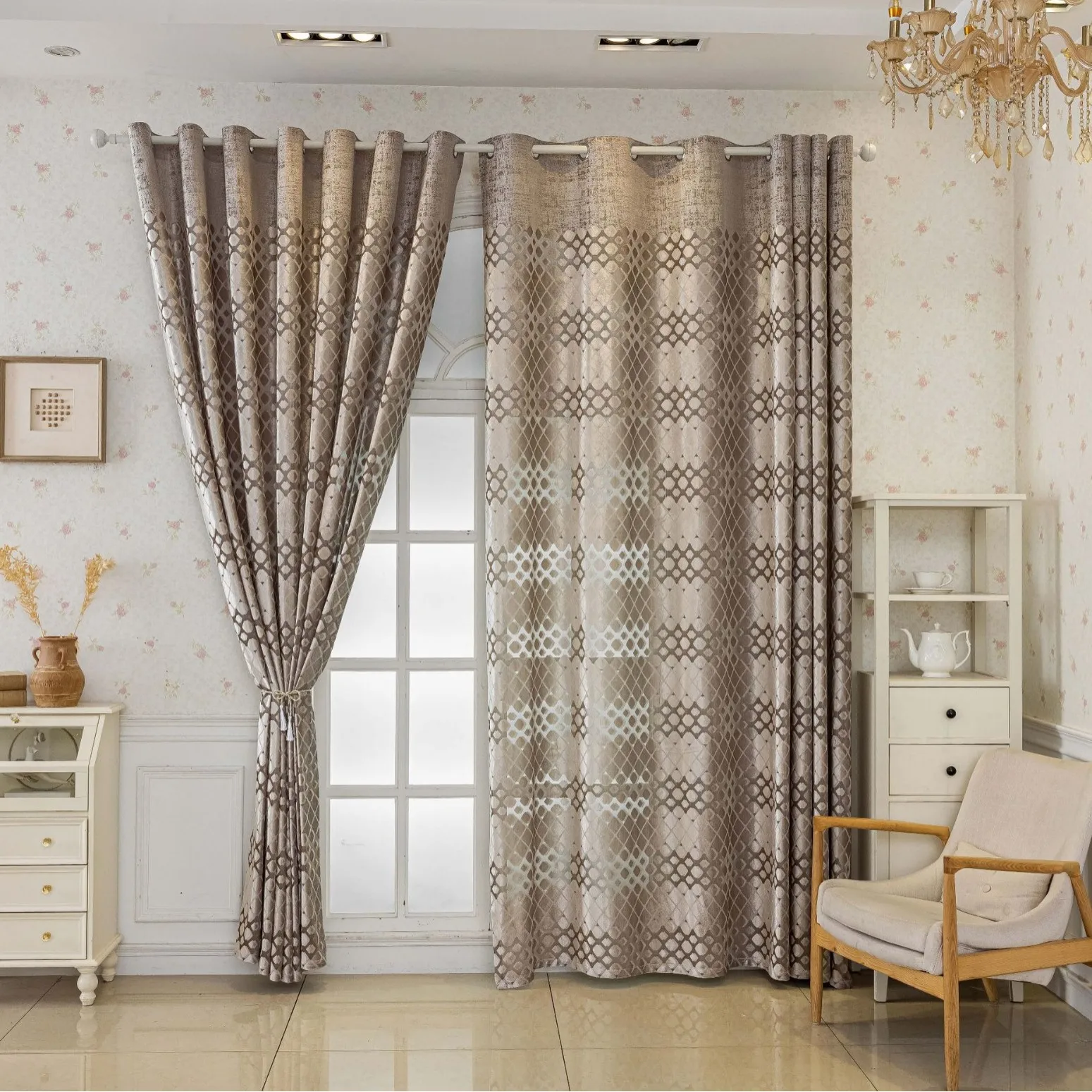 Geometric Diamond Jacquard Blackout Curtain Thermal Insulated Window Drapes For Living Room Bedroom Home Decor Custom Size