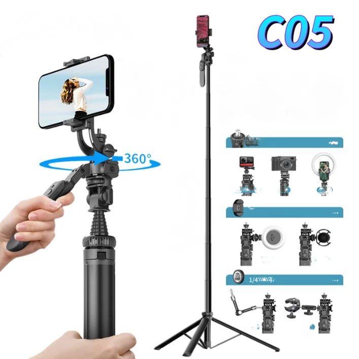 Mobile Phone Holder Bluetooth Selfie Stick Desktop Tripod Camera Stand Handheld Gimbal Stabilizer Multi Angle Adjustment