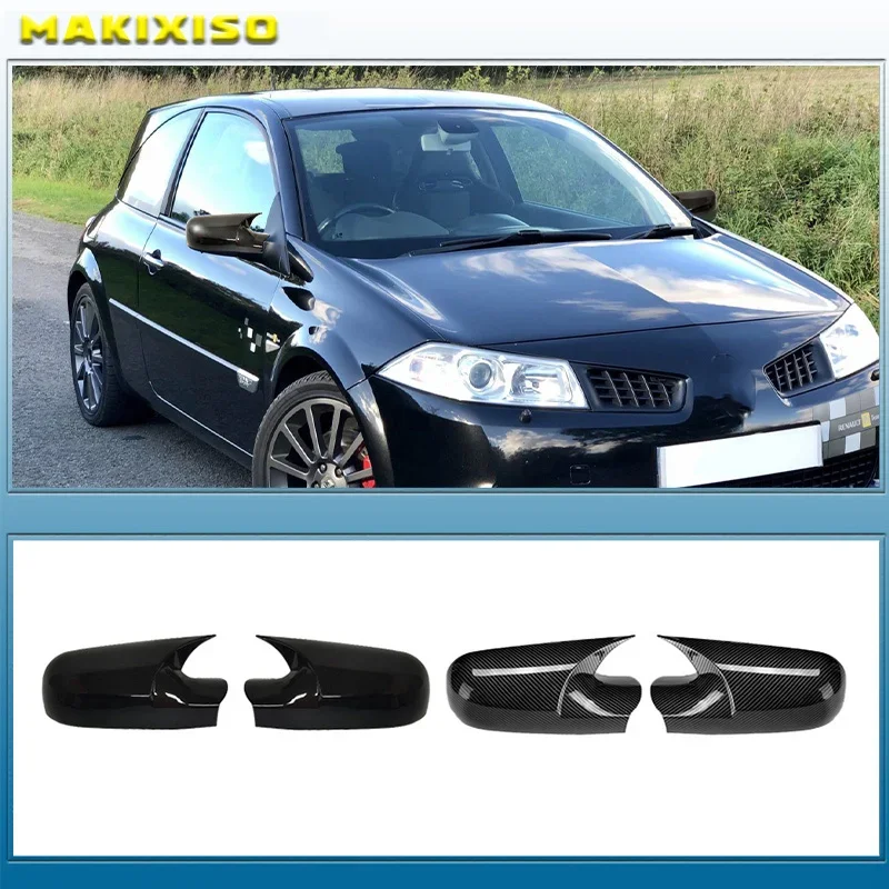 2PCS Carbon Fiber Car Side Door Rear View Mirror Cover Cap Add on For Renault Megane 2 MK2 2002-2009 Car Styling