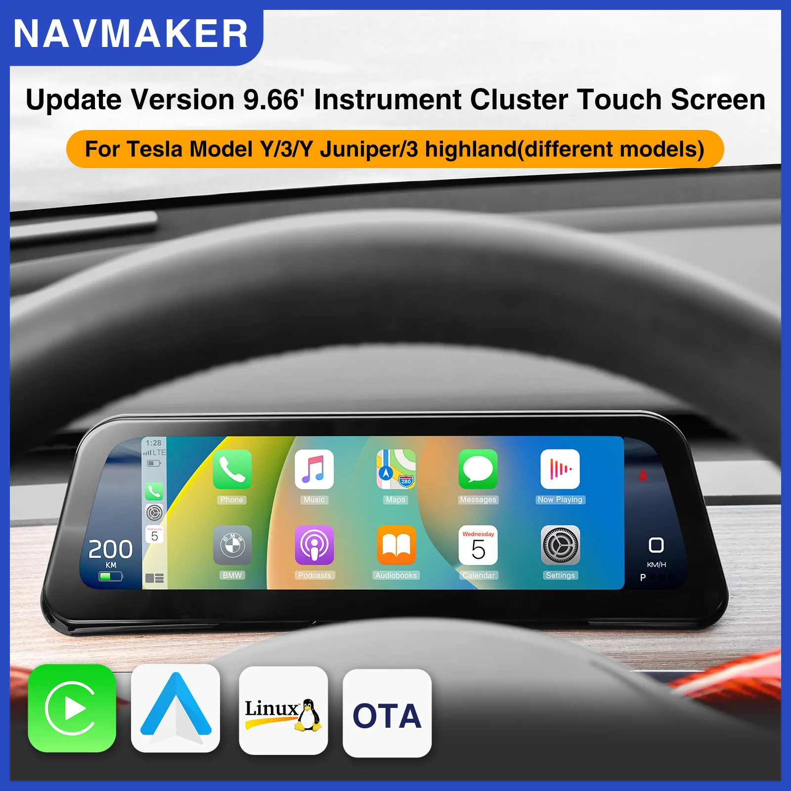 Model 3 HUD for Tesla Model Y Instrument Cluster Front Display Carplay Speedometer Head Up High Dashboard Monitor Driver Screen
