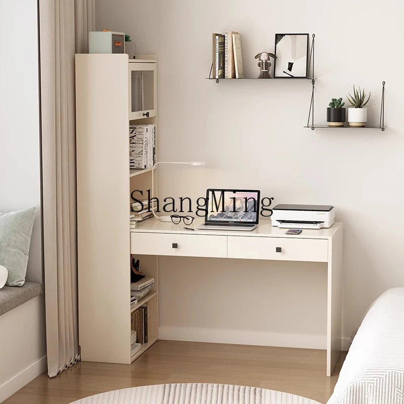 

FG student home desk, small apartment with bookshelf, integrated cabinet, turn corner against the wall to study, work desk