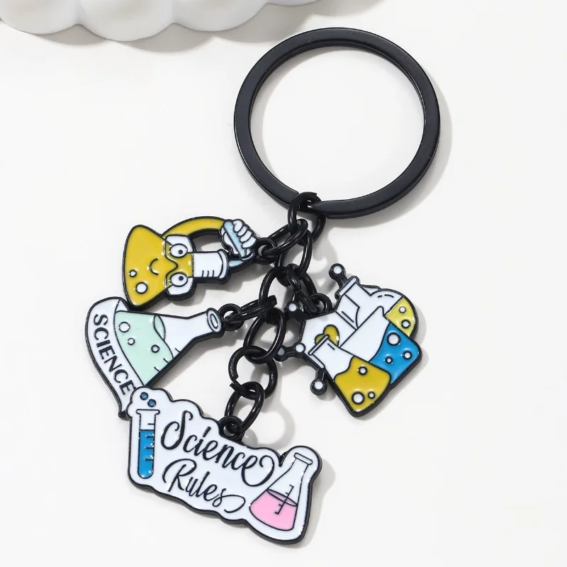 Cartoon Microscope Experimental Tools Enamel Keychain Classic Science Key Ring For Women Men Scientist Handmade Jewelry Set
