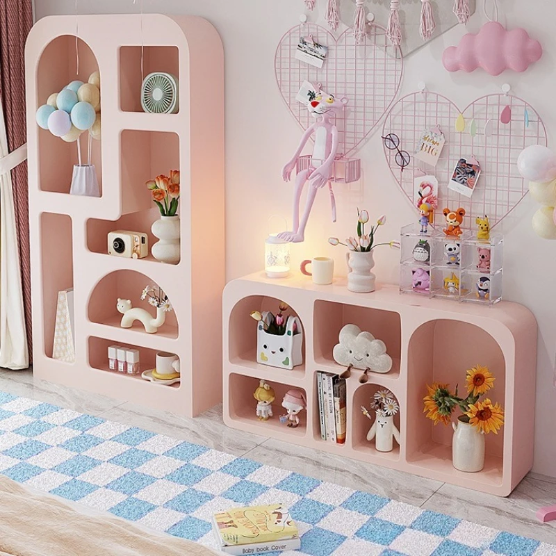 Color Storage Cabinet Floor Shelf Simple Cream Display Cabinet