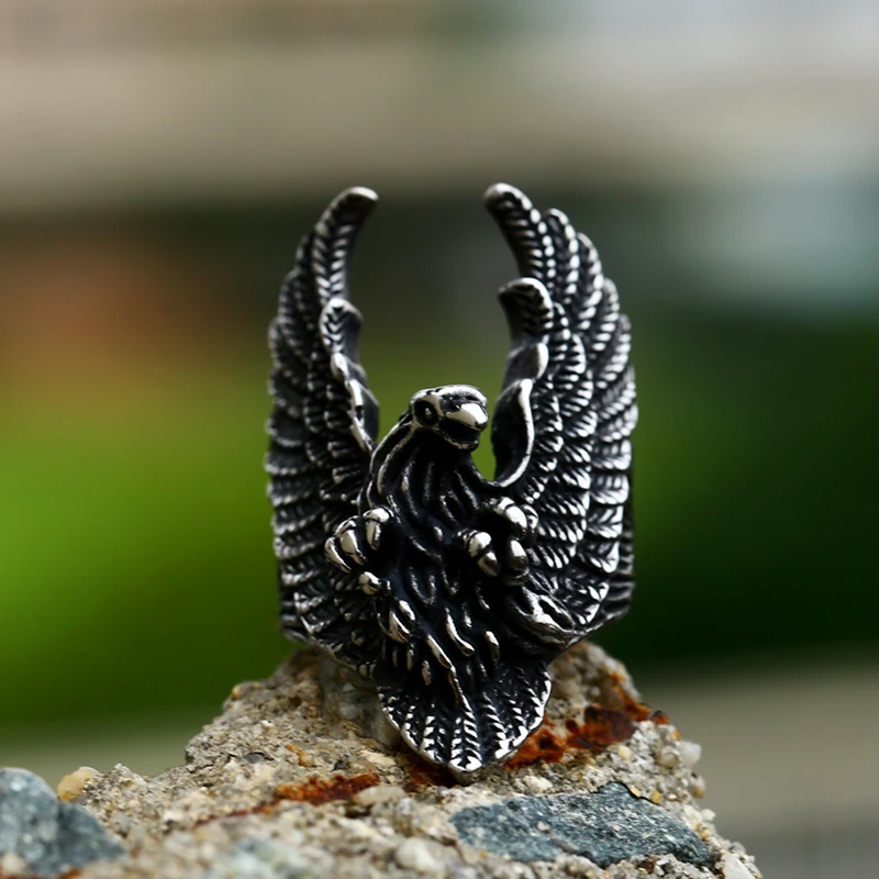 BEIER Drop Ship 316L Stainless Steel Biker Jewelry For Man High Quality Cool Punk 3D Eagle head Animal Ring gift BR8-436