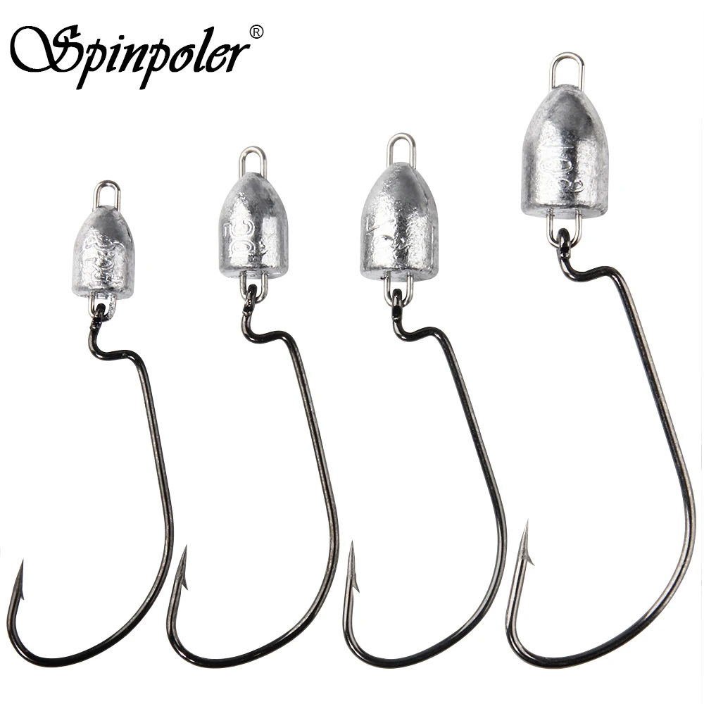 Spinpoler Bass Swing Jig Head Crappie Lure Ned Texas Rigs Fishing Gear 3.5g/5g/7g/10g Bullet Offset Weedless Worm Jigheads Pesca