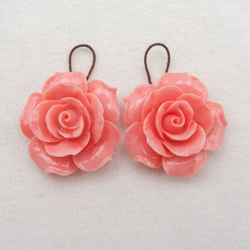 

Semiprecious Stones Fashion Jewelry Pink Shell Carved Flower Double Holes Earrings Bead Accessories For Women 15mm 18mm 34mm