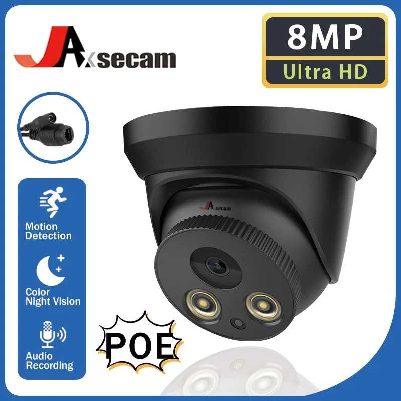 Ultra HD 4K PoE IP Camera 8MP Outdoor Waterproof Metal Dome Surveillance IP Camera Color Night Vision Human Detect Remote Access