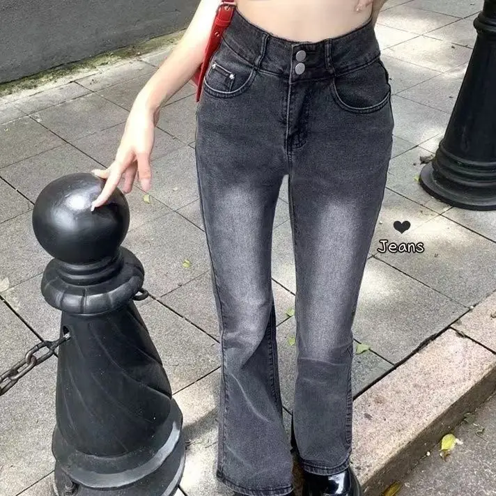 

Jeans For Girls Y2K Woman Hollow Denim Black Fashion Korean Style Vintage High Waist Baggy Wide Leg Boyfriend Harajuku Aesthetic