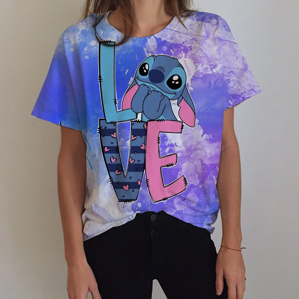 Disney Stitch Disney Fun Cartoon T-shirt Women's Lilo Stitch T-shirt Pattern T-shirt Hip Hop Top T-shirt Women's Clothing