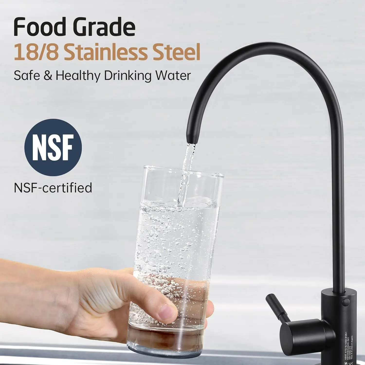 NSF認証済み逆浸透膜蛇口 ブラックRO鉛フリー浄水器蛇口 飲料水蛇口 キッチン蛇口 304ステンレス