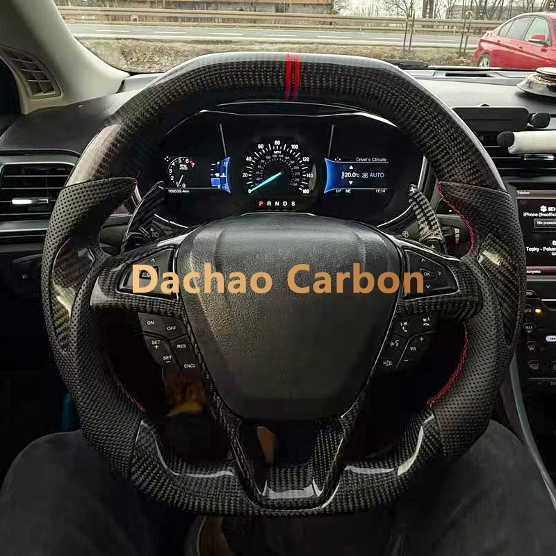 Real Carbon Fiber Steering Wheel For Ford Mondeo Fusion MK5 Edge 2015 2016 2017 High Quality Leather Sport Custom Style