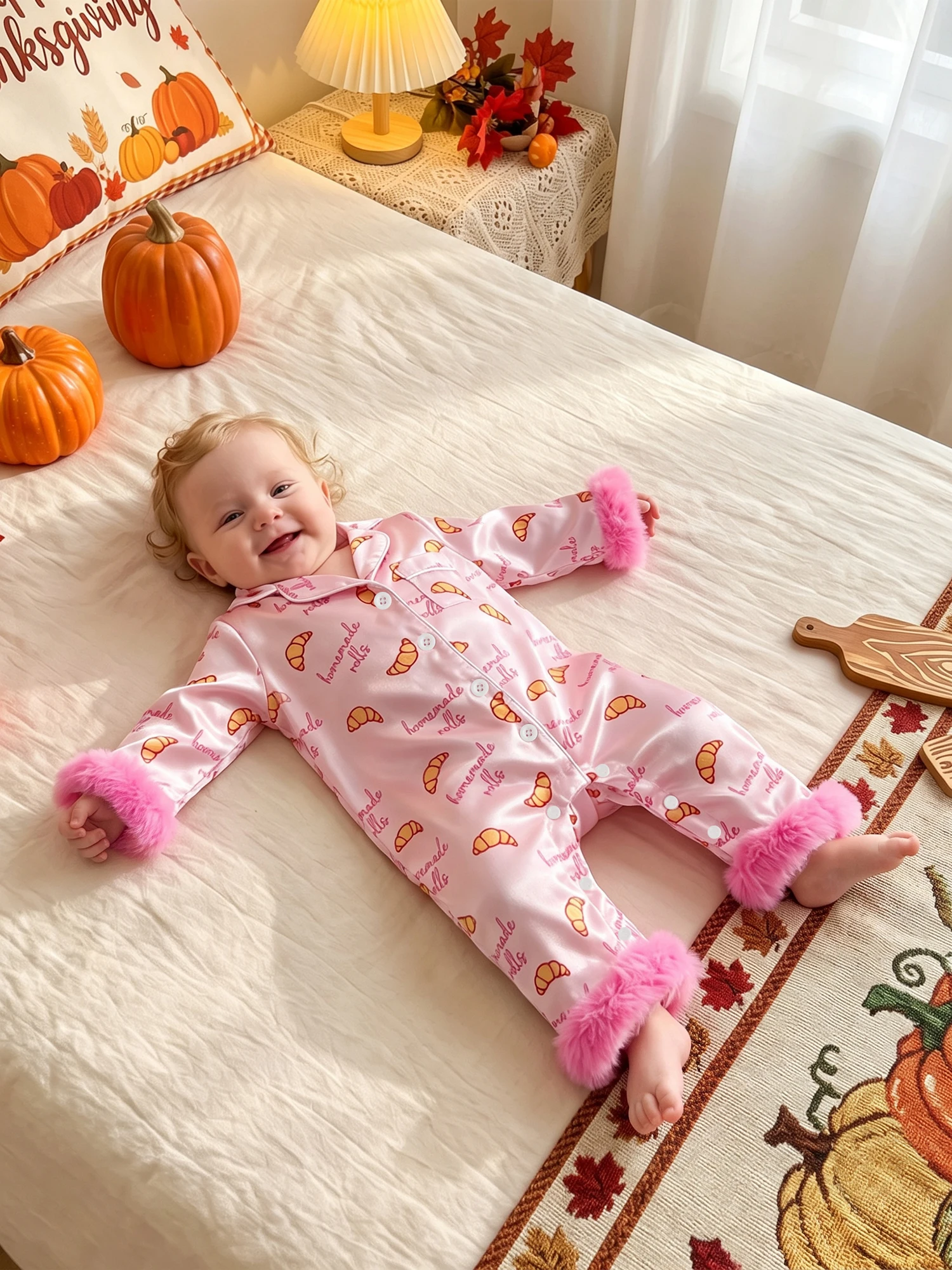 Pajamas Romper Print Print Long Sleeve Pajamas Thanksgiving Pajamas Romper Long Lapel Sleepwear Latest Pajamas Romper Print