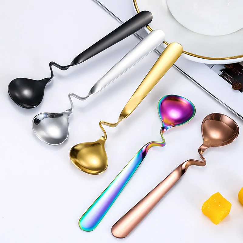 100Pcs/Lot Stainless Steel Honey Spoons Multifunctional Milk Coffee Mixing Spoons Teaspoon With Curved Handle