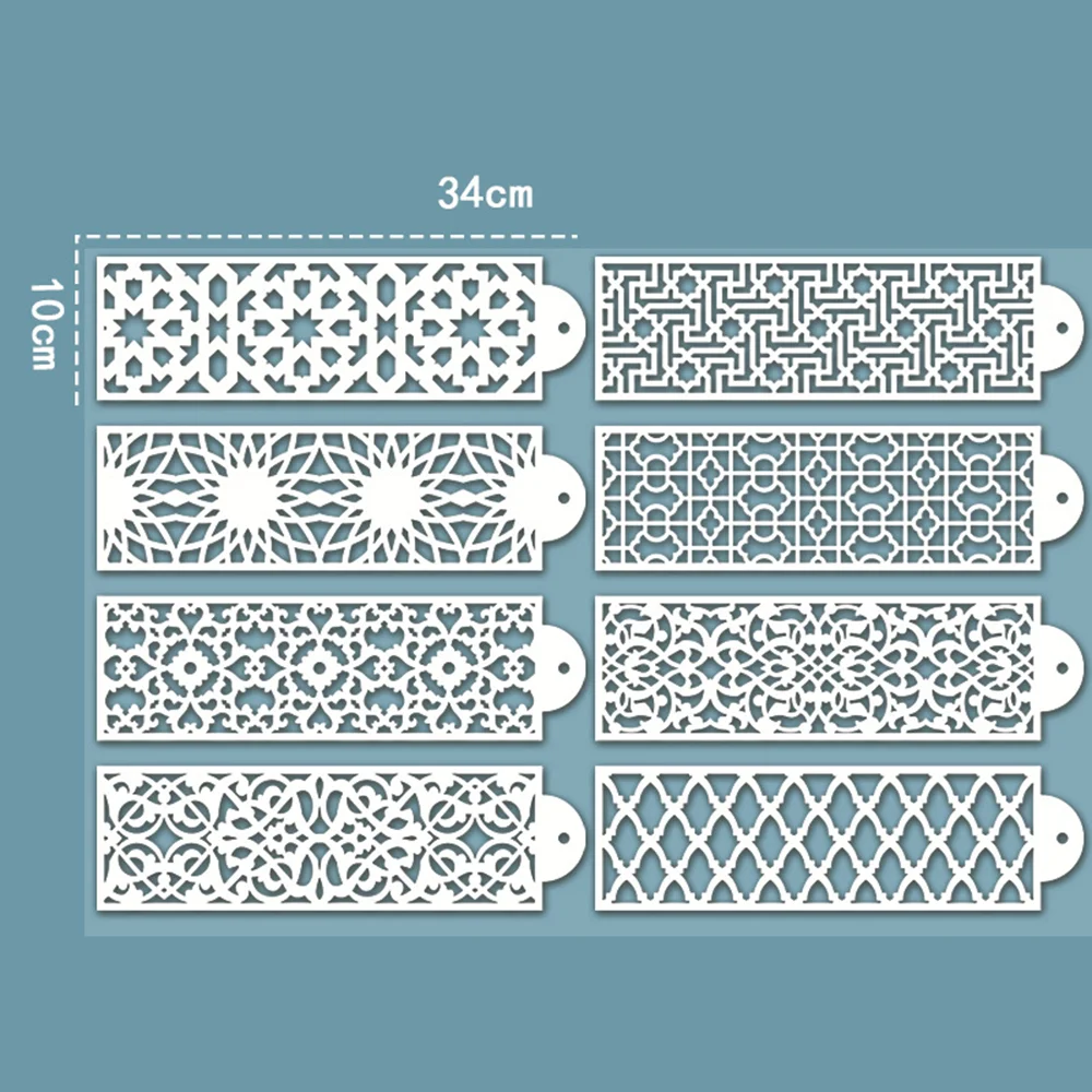 8pcs/set DIY Drawing Mold Cake Stencil Leaf Shape Pattern Decorating Lace Cake Boder Stencils Template Pastry Tools Bakeware