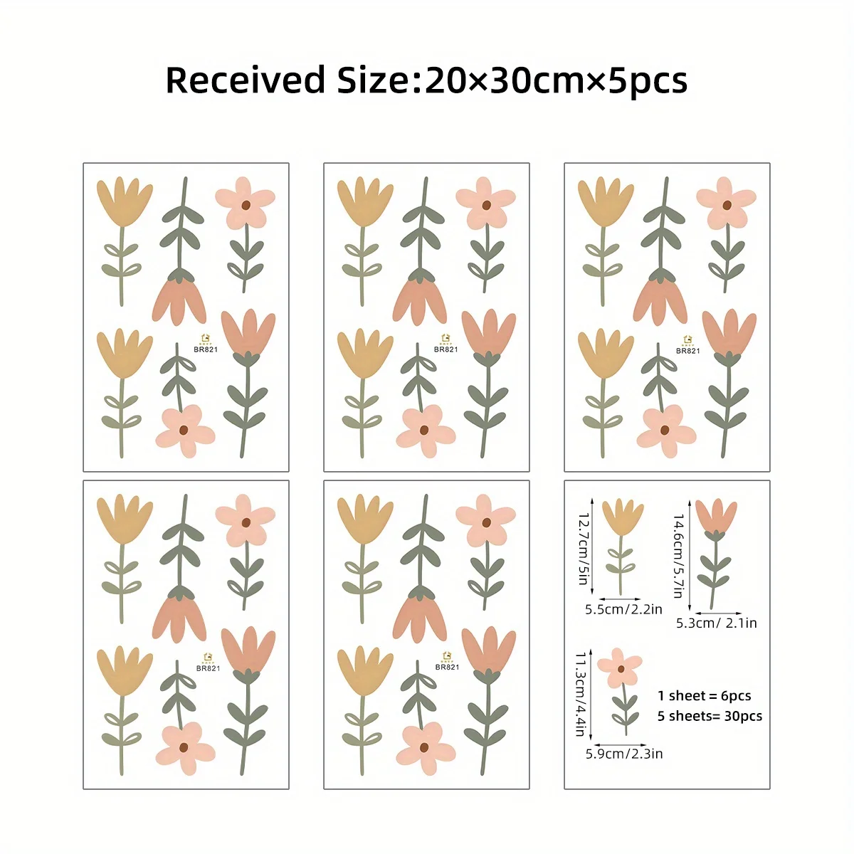 5 قطع من ملصقات الحائط ذات الطراز البسيط على شكل زهرة كرتونية قابلة للإزالة لغرفة النوم وغرفة المعيشة وخلفية الحضانة وديكور الحائط