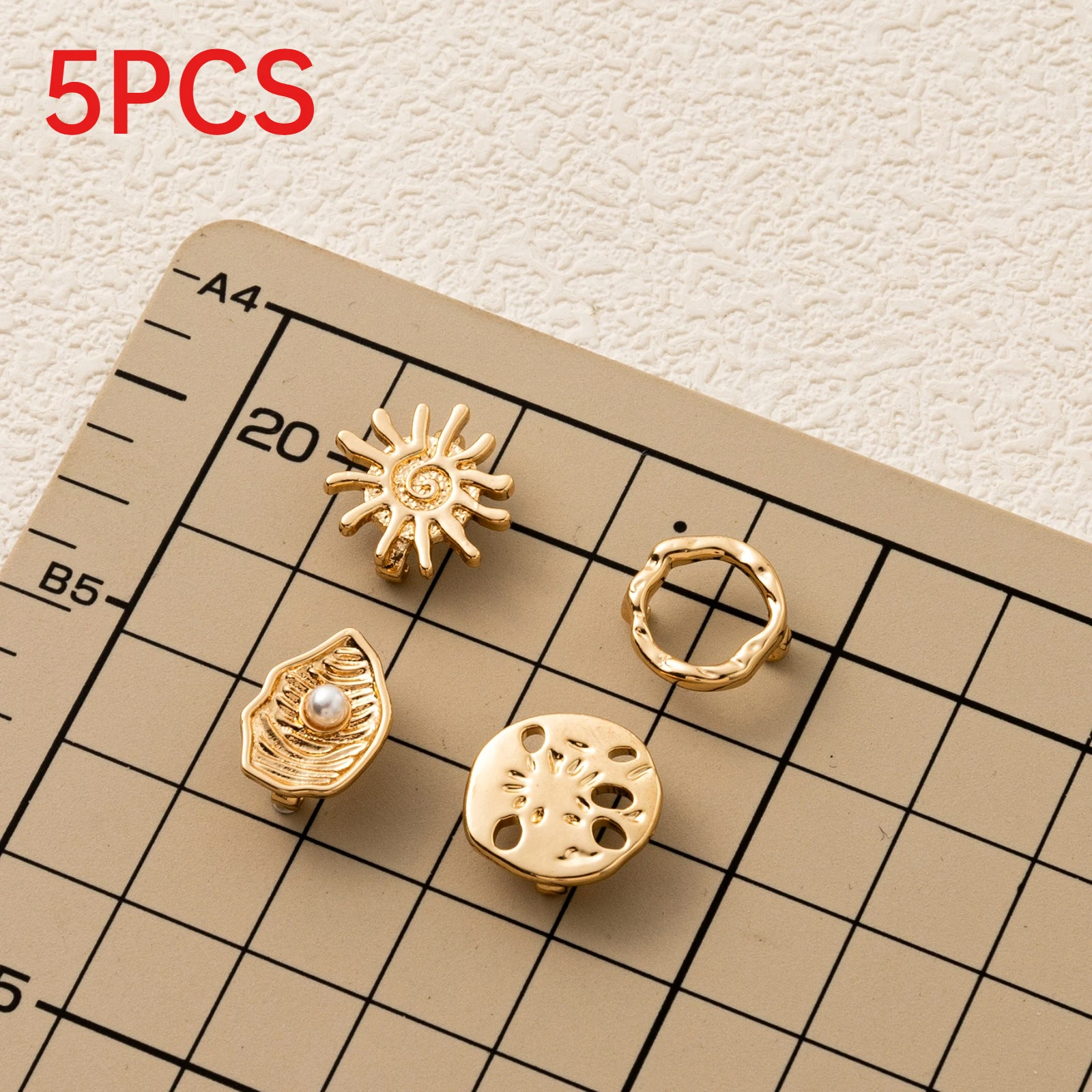 

5Pcs Luxury Sun Shell Shoe Charms Niche Vacation Style Metal Decor Pendants For Slipper DIY Accessories