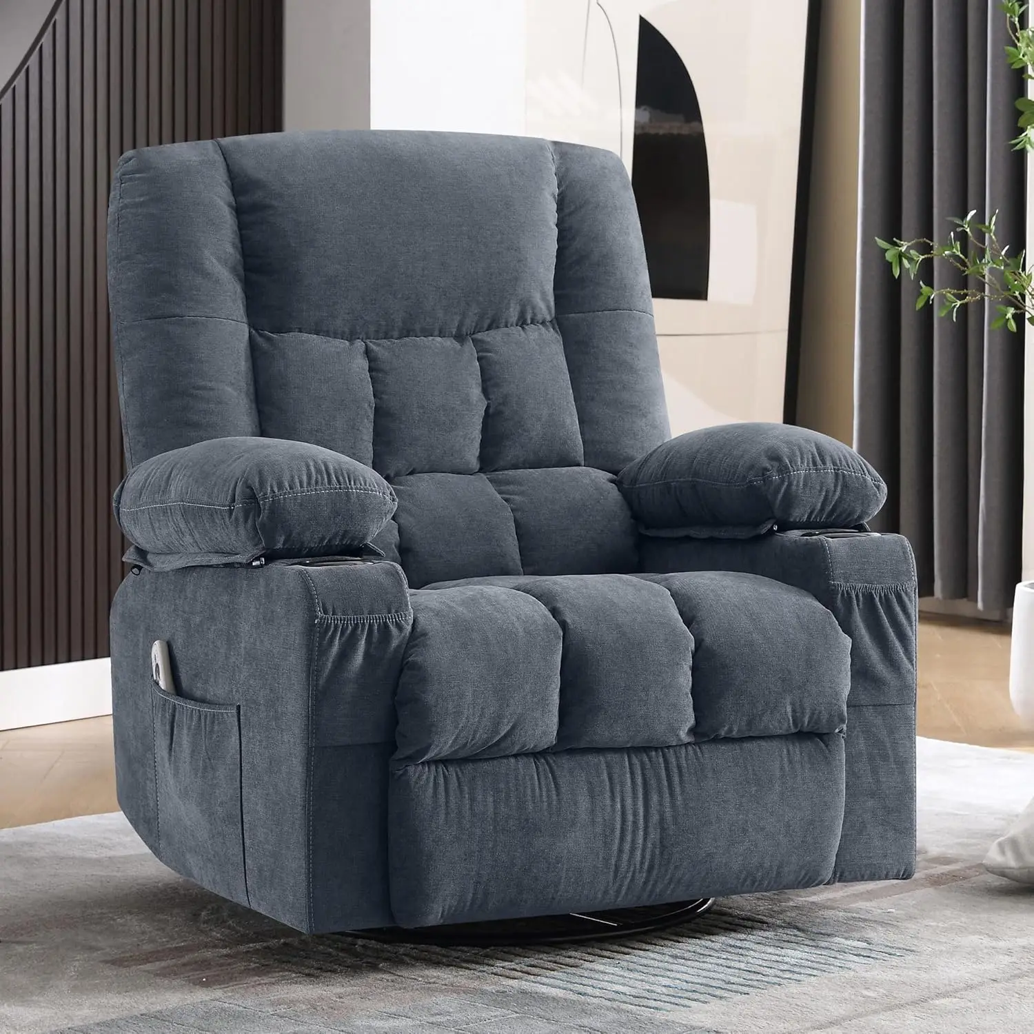 Swivel Rocker Recliner Chair with Vibration Massage and Heat Ergonomic Lounge Chair for Living Room with Rocking Functio