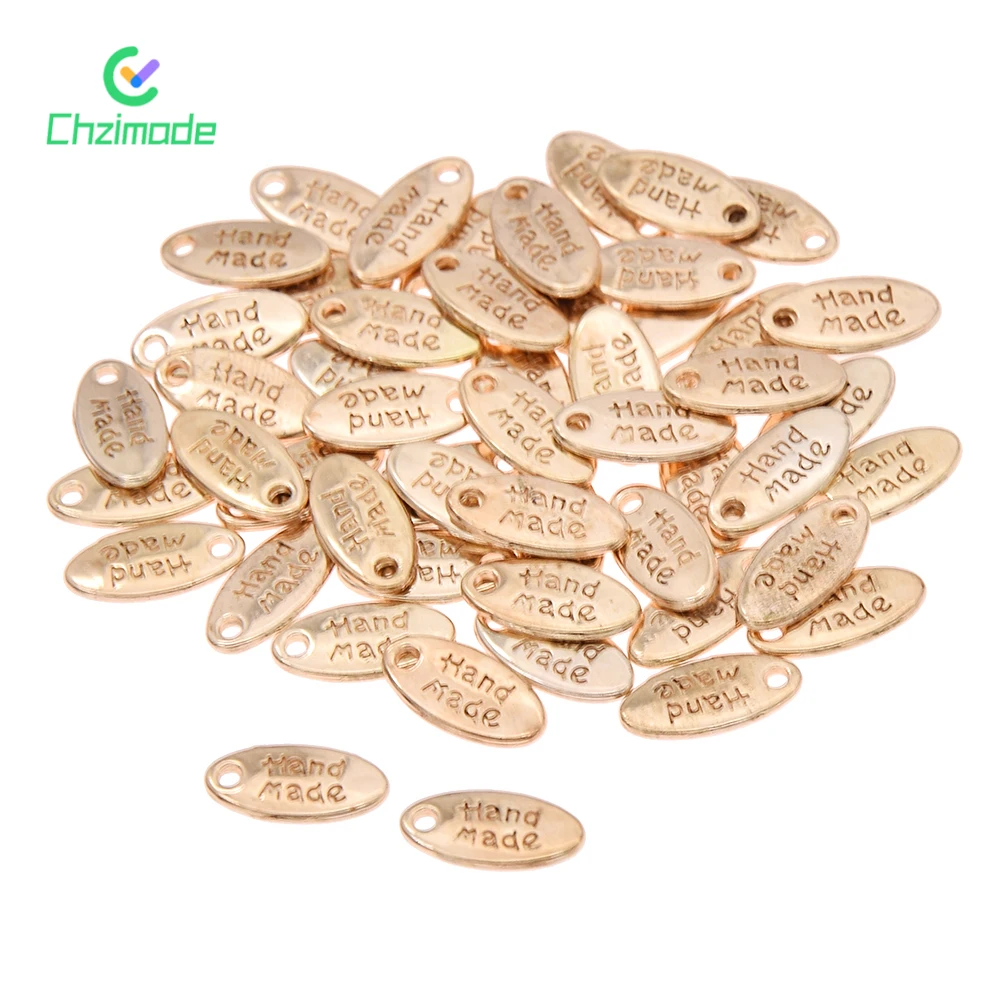 50PCS Metal Letter Labels Gold Handmade Tags For Garment Bags Rectangular Oval DIY Sewing Tags Clothes Decoration Accessories