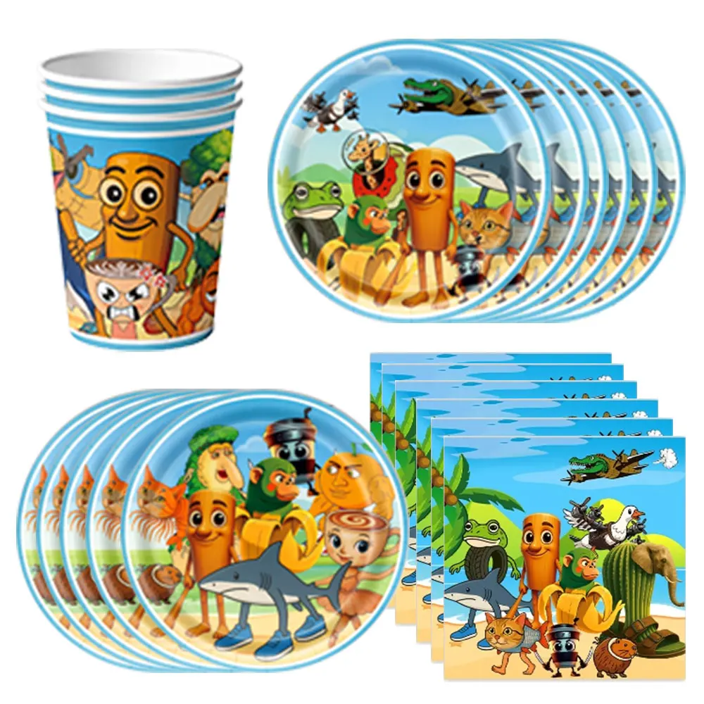 【セール中】イタリアン・ブレインロット 誕生日食器セット 漫画風 タンタン・サフール パーティー プレート ナプキン 子供用デコレーション 誕生日飾り付け