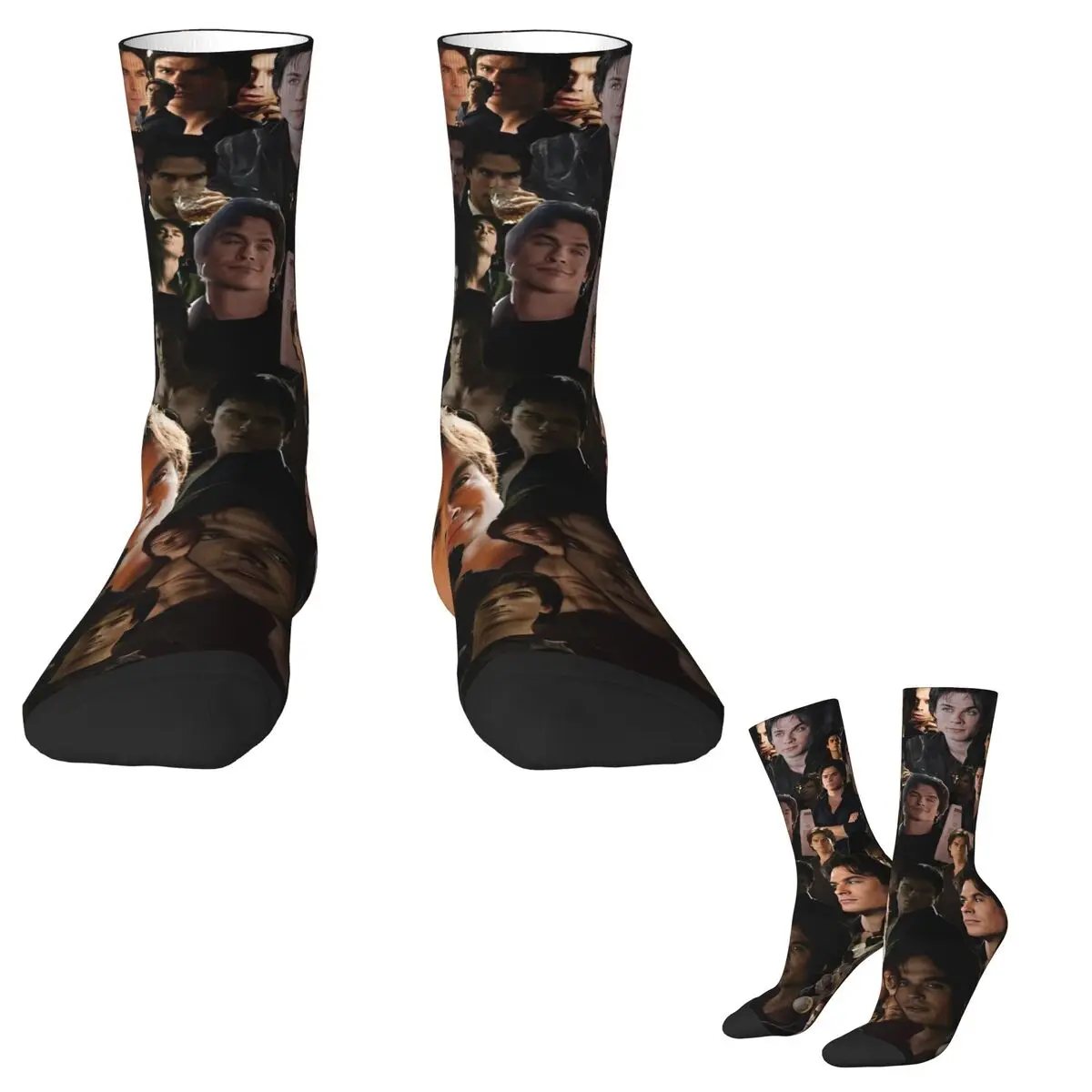 Damon Salvatore The Vampire Diaries Socks Funny Stockings Men Soft Breathable Outdoor Socks Winter Design Non-Slip Socks