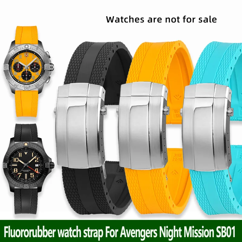 High quality rubber strap for Breitling Super Ocean Series Avengers Yellow Wolf Aviation Timing Rubber Watch Band Bracelet 22mm