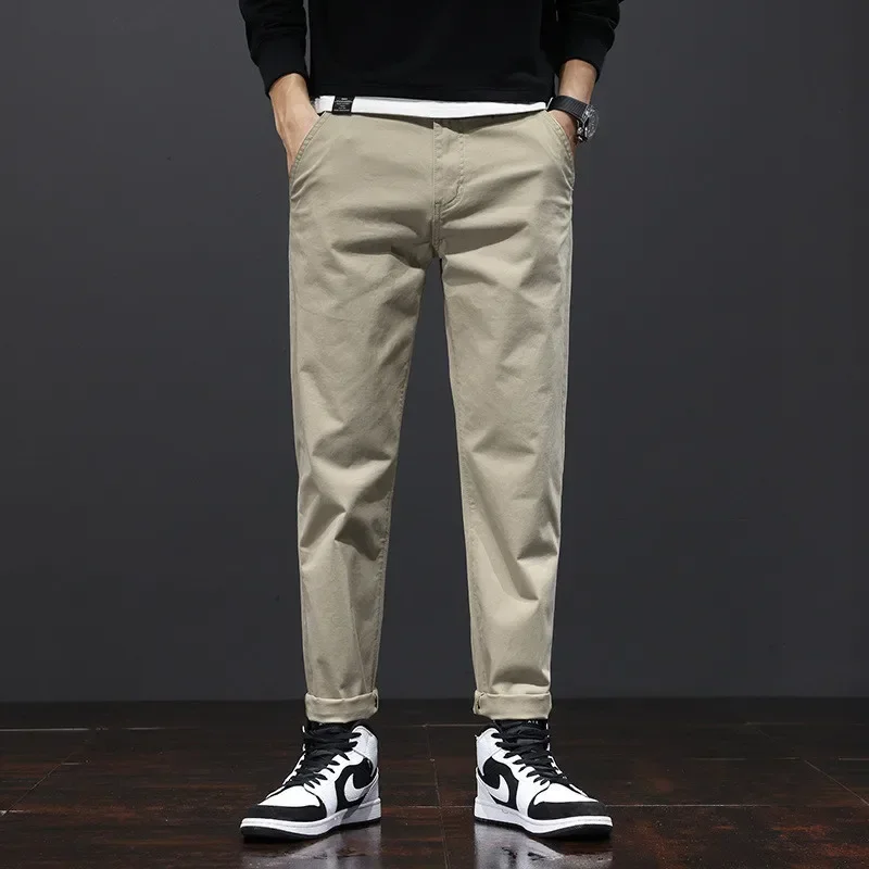 Stretched Casual Men Cotton Trousers Loose Plus Size 46 44 42 40 Pencil Chino Pants Elastic Male Black Khaki Green Suit Clothing