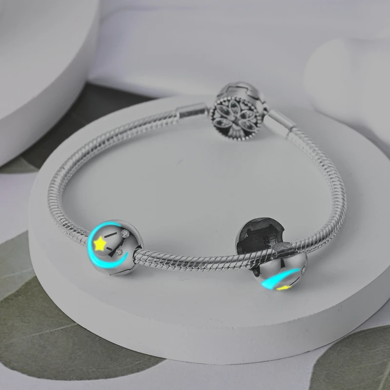 Luminous Charm Beads Silver Plated Constellations Firefly Jellyfish Bulb Star Moon Dangle Fit Original Pandora Bracelet Jewelry