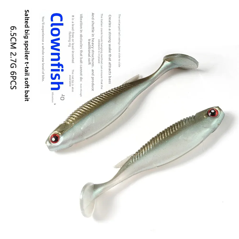 MUKUN 6,5 cm/2,7 g T Schwanz PVC Angeln Köder 6 Teile/beutel Silica Gel T-Schwanz Weichen Köder für Bass Hecht Barsch Mandarin