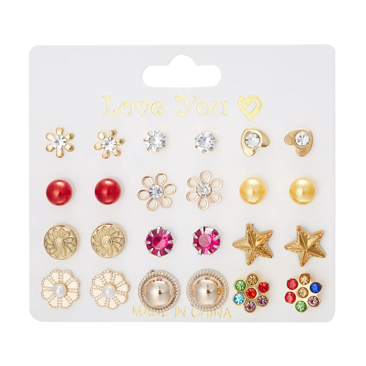 12 Paare/satz Mode Imitation Perle Runde Ball Stern Blume Stud Ohrringe Für Frauen Männer Geometrische Hohl Floral Ohrring Schmuck
