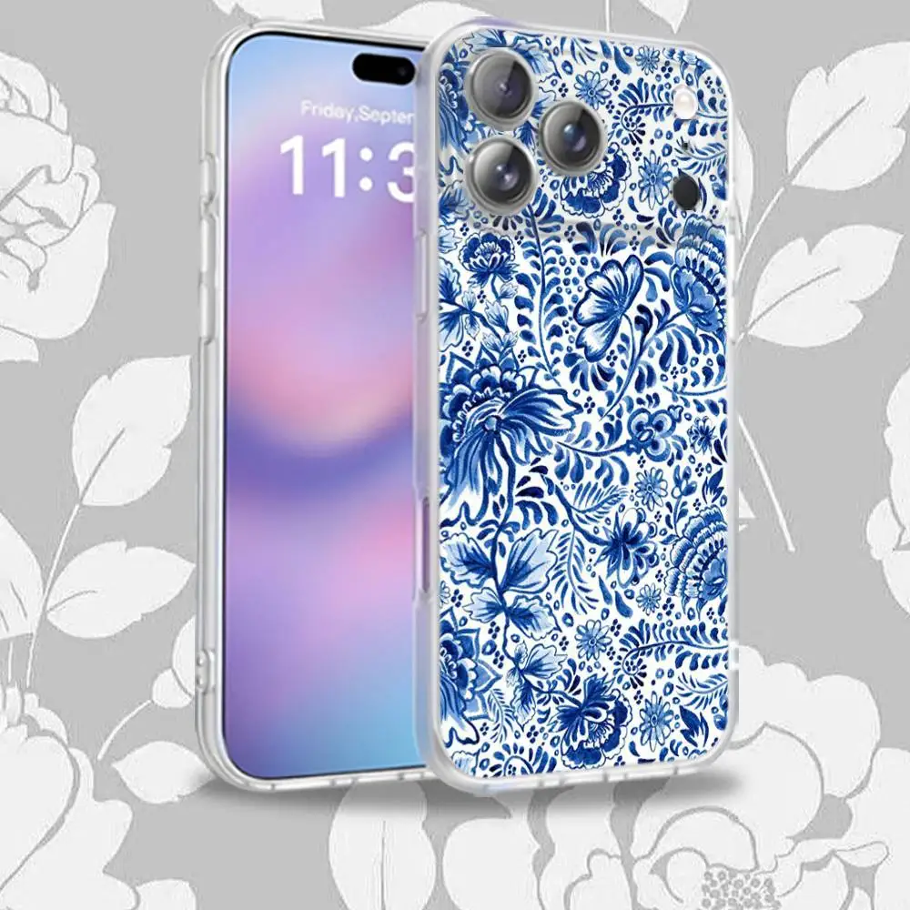 حافظة هاتف P-Porcelain B-Blue and White لهاتف iPhone 15,12,11,14,13,17,16,Plus,Air,Pro,Max,E,Mini for Magsafe Magnetic Frosted