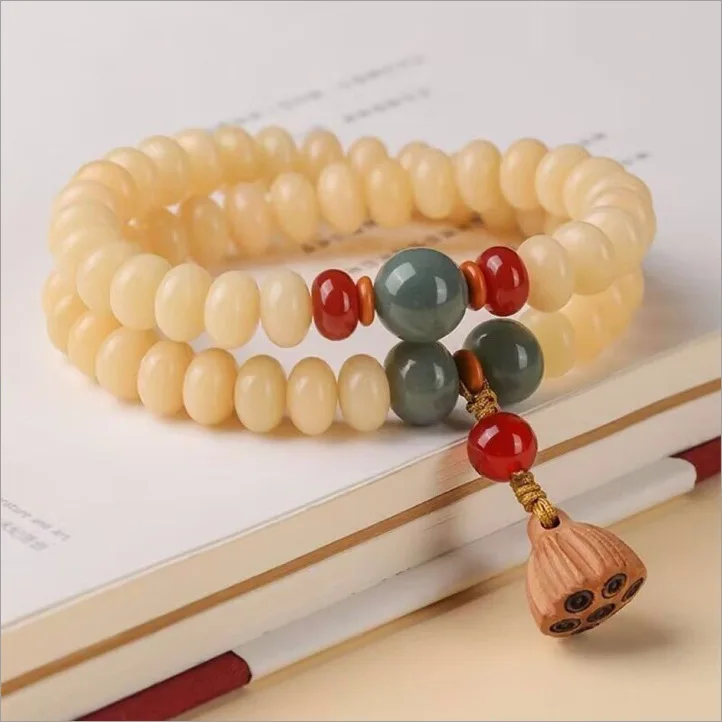 

New Chinese cream bracelet double circle bracelet lotus pod ins design gift girlfriend couple bracelet
