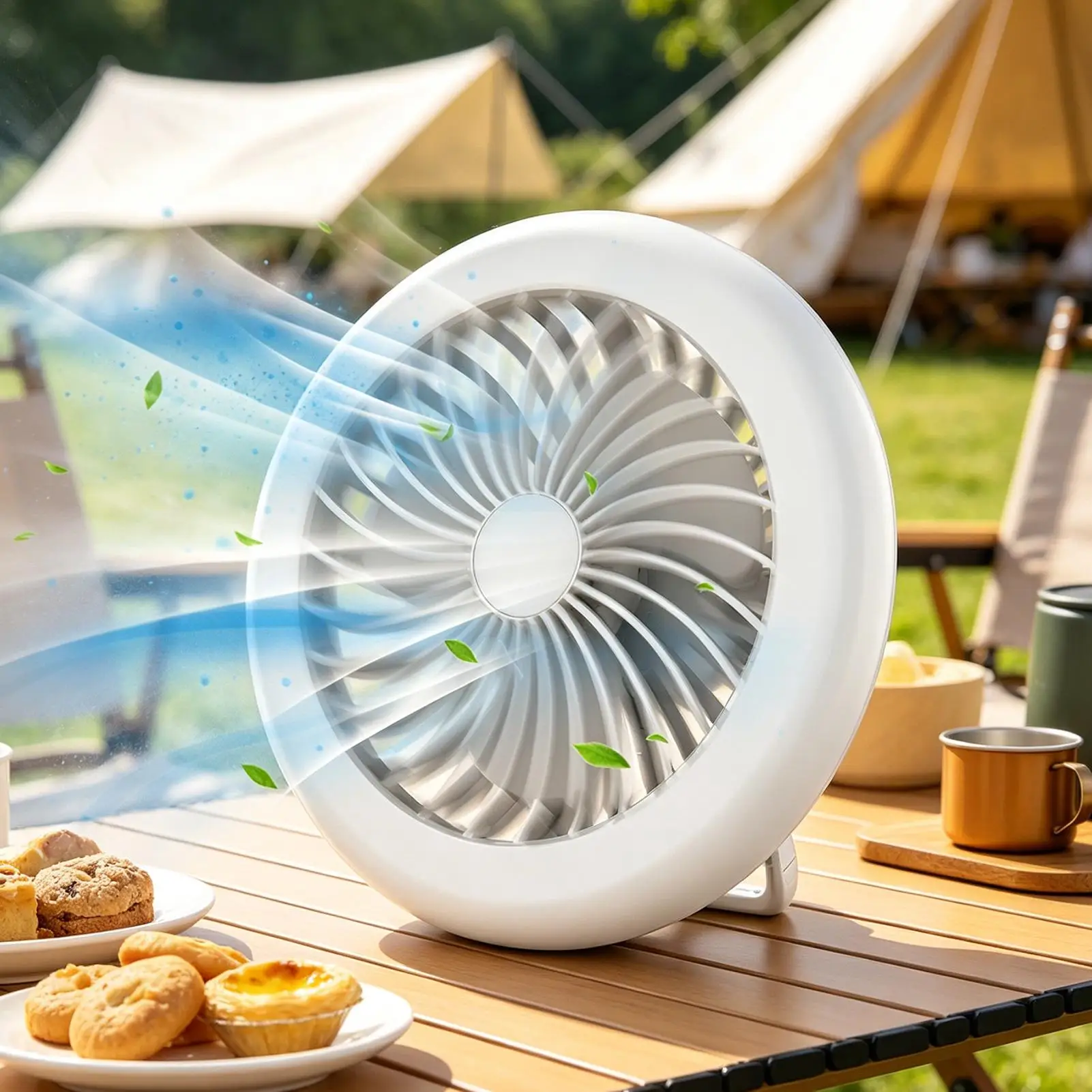 LED Camping Fan Rechargeable Adjustable Canopy Tent Fan With Light for Outdoor Canopy Beach Hiking Backpacking RV Garage view 3