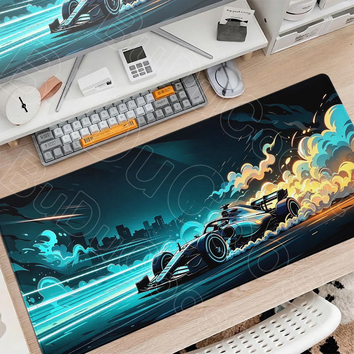 Mouse Mat Racing Car Pattern Desk Pad Cool Design Art Rugs With Anti-slip Rubber Base Stitch Edge Mousepad for Work Gaming Study