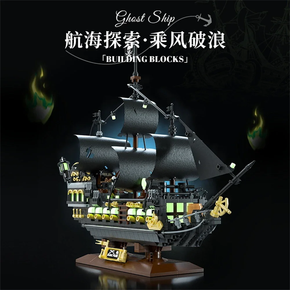 Medieval Pirate Ships Series Micro Model Assembly Noctilucent Building Blocks Captain Bricks Toy Ghost Pirate Ship Children Gift