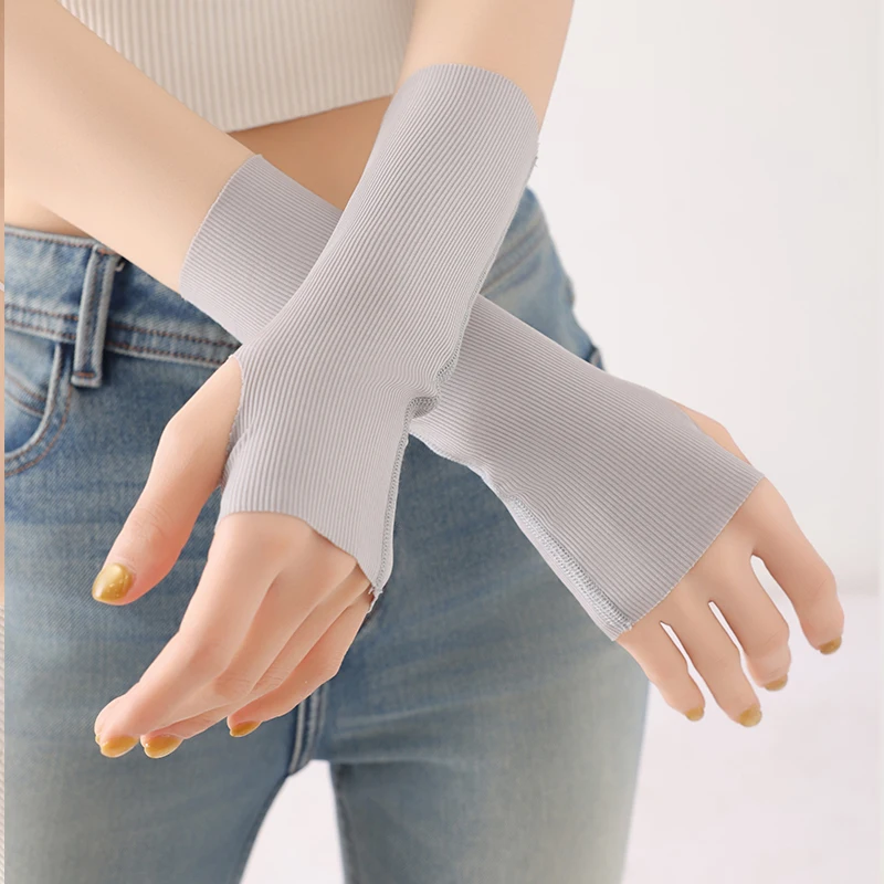 여름용 유니섹스 얇은 아이스 실크 반장갑 야외 운전 사이클링 자외선 차단 반손가락 탄력 팔토시