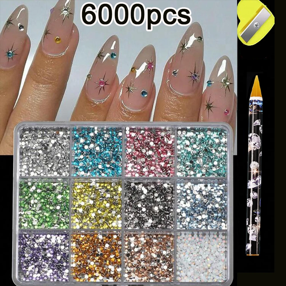 

12Colors 6000pcs Acrylic Rhinestone Nail Charms 2mm 3D Resin Gems Nails Decoration Flat Diamond For DIY Nail Tips Accessories