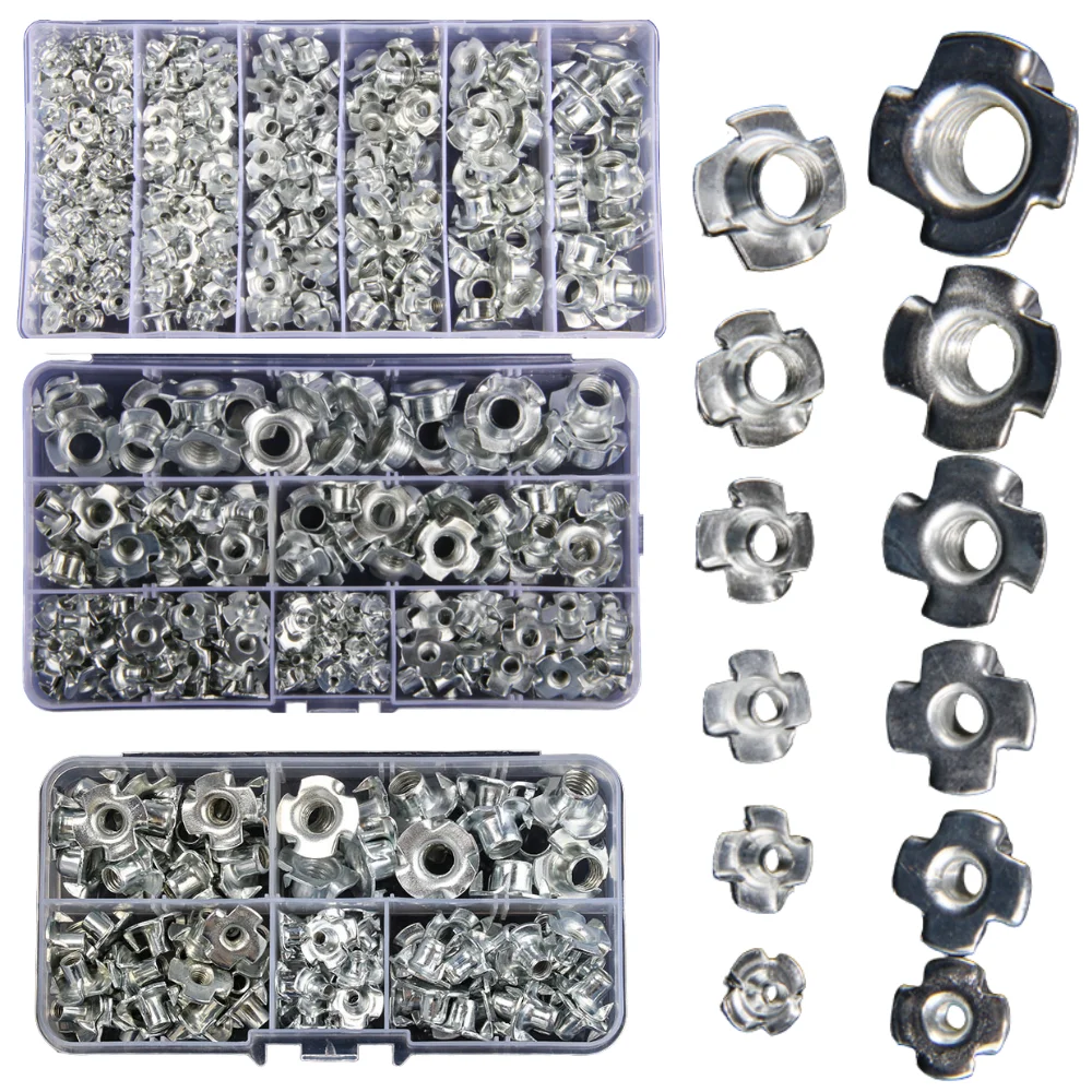 90-245PCS Zinc Plated M3/M4/M5/M6/M8/M10 Four Claws Nut Speaker Nut T-nut  Blind Pronged Tee Nut Furniture Hardware
