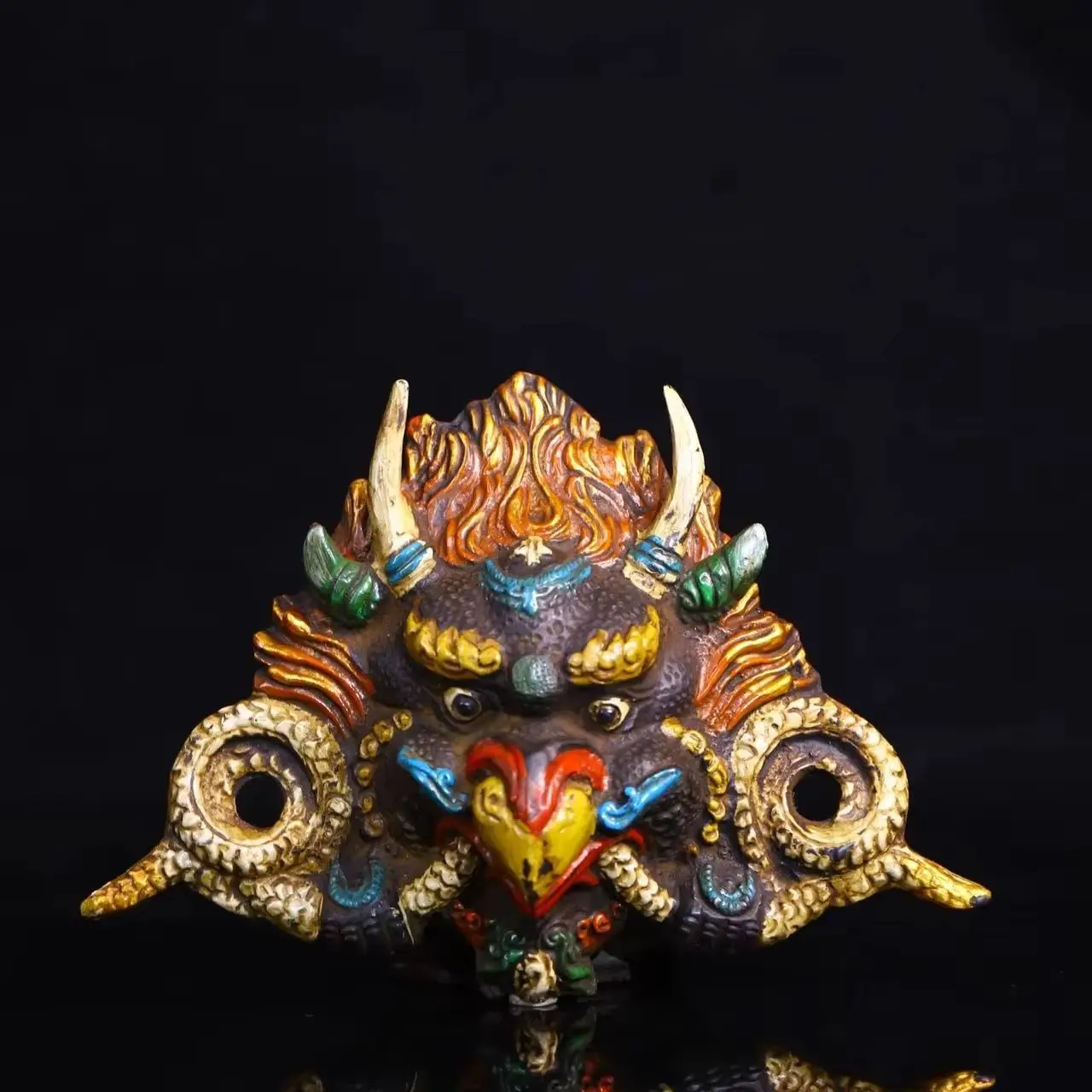 Old Nepalese temples Old Bronze Gilded Painted Garuda Dhwaja Buddha Head Mask Hanging panel Worship Hall Town house