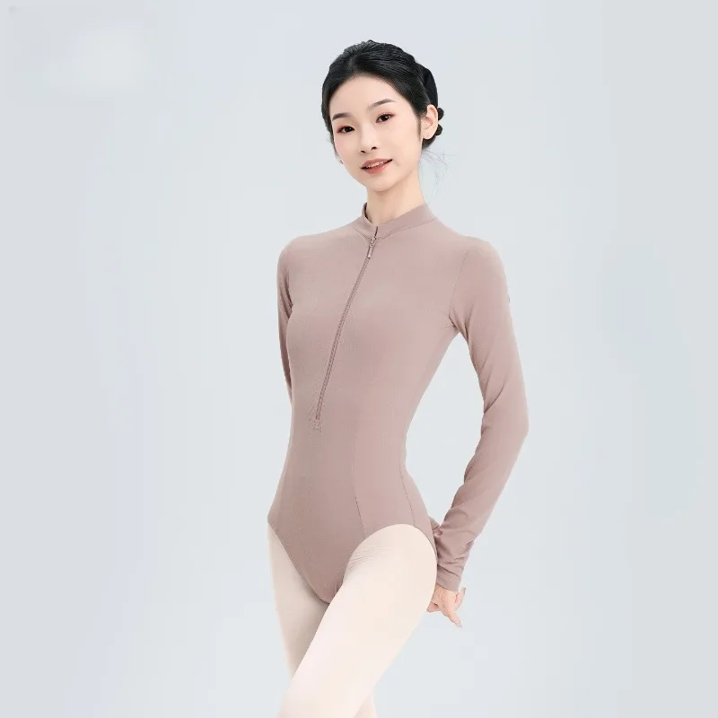الكبار طويلة الأكمام رداء رقص الباليه النساء الجمباز ارتداءها الوقوف طوق البريدي ملابس الرقص الإناث الخريف الشتاء ملابس لليوجا
