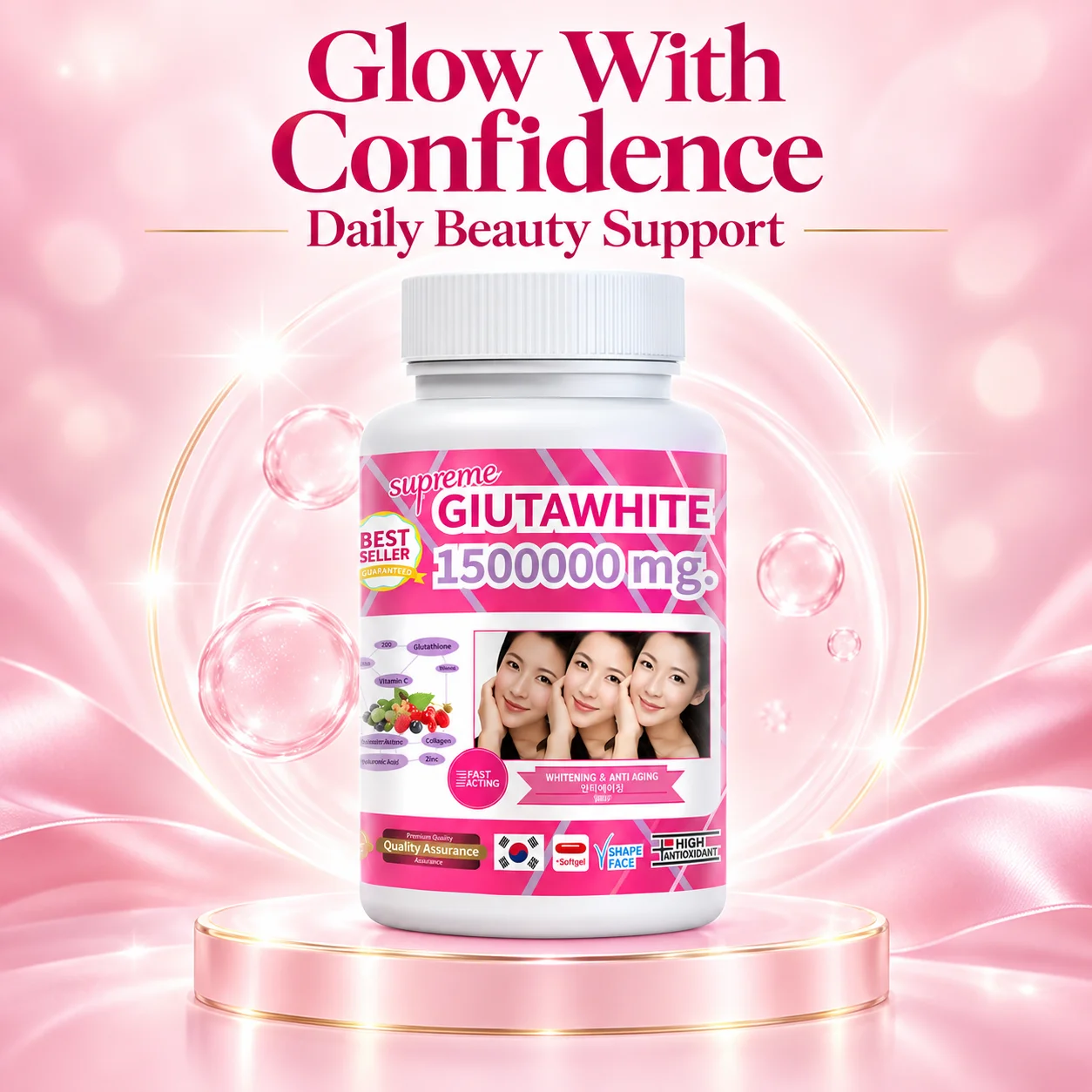 L-Glutathione Collagen Vitamin C Beauty Supplement for Skin Radiance Hydration Antioxidant Support Daily Wellness Care