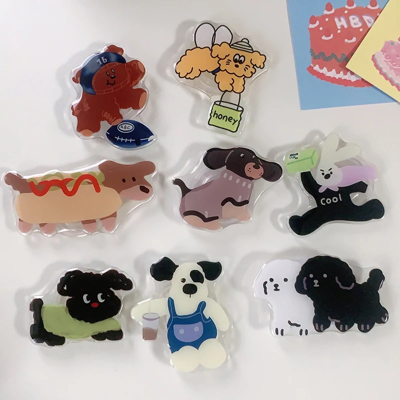 Phone Holder Cute Phone Grip Flower Cat Dog French Fries Hamburger Griptok Clear Acrylic Epoxy Phone Socket Pocket Bracket Stand