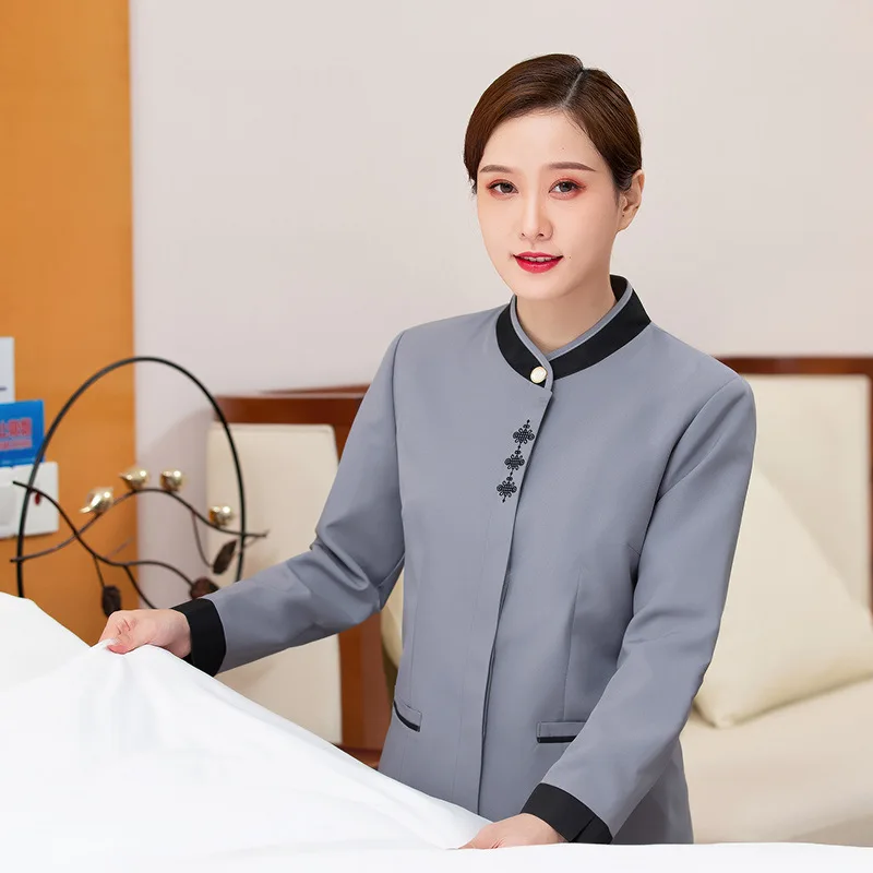 Property Long-Sleeve Working Clothes Autumn and Winter Restaurant Hotel Guest Room Waiter Workwear Cleaning Tooling Fem