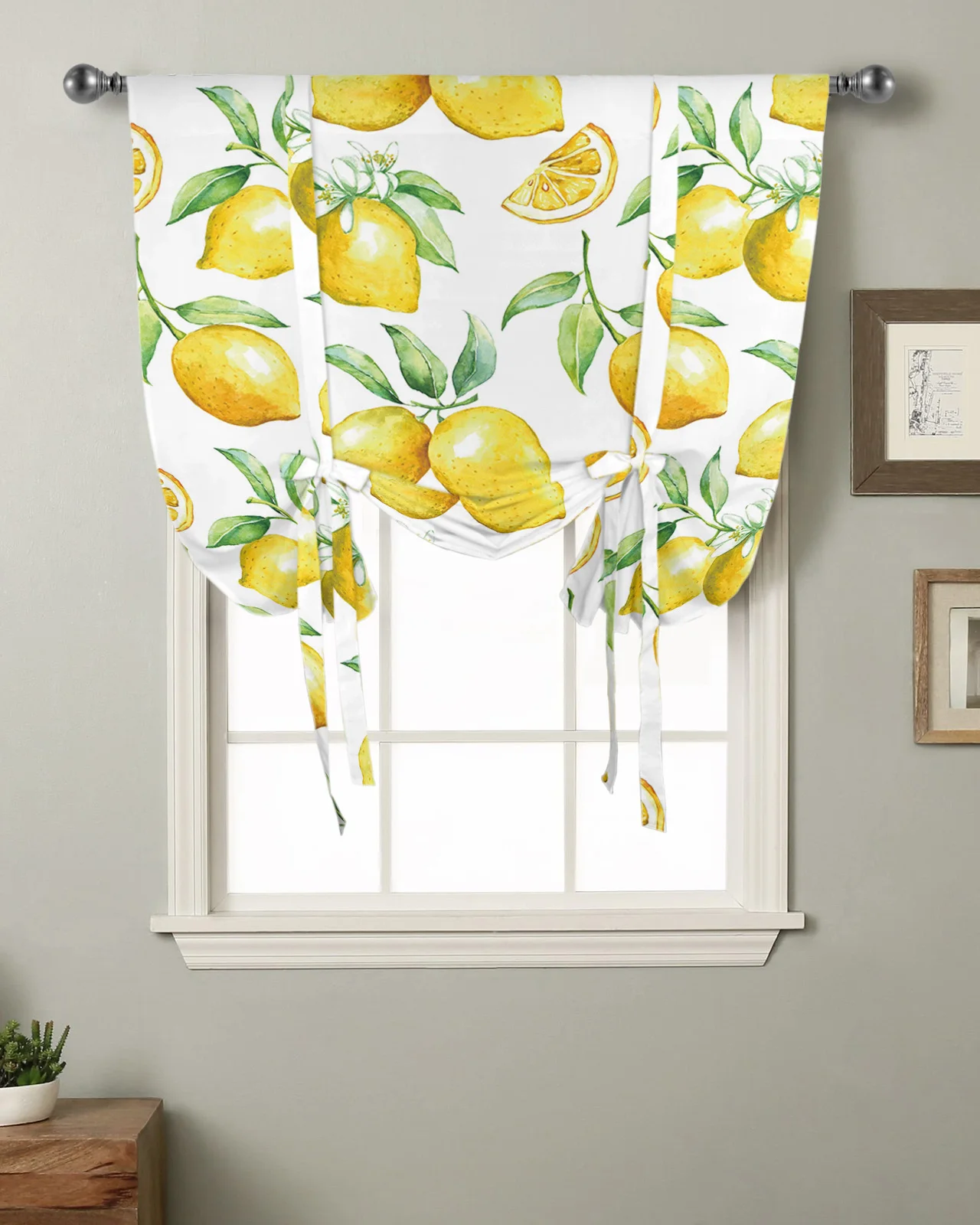 

Watercolor Lemon Fruit White Yellow Kitchen Short Window Curtain Modern Home Decor Small Window Roman Tie Up Curtains