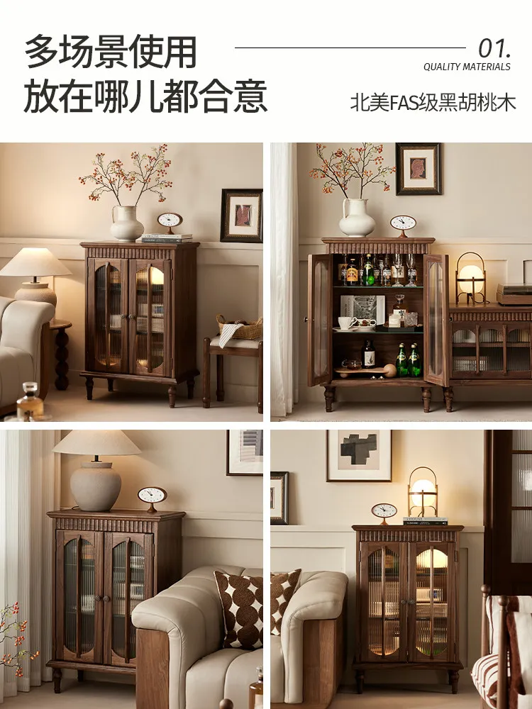 Black walnut vertical cabinet French vintage style TV cabinet sideboard living room home used second-hand display cabinet