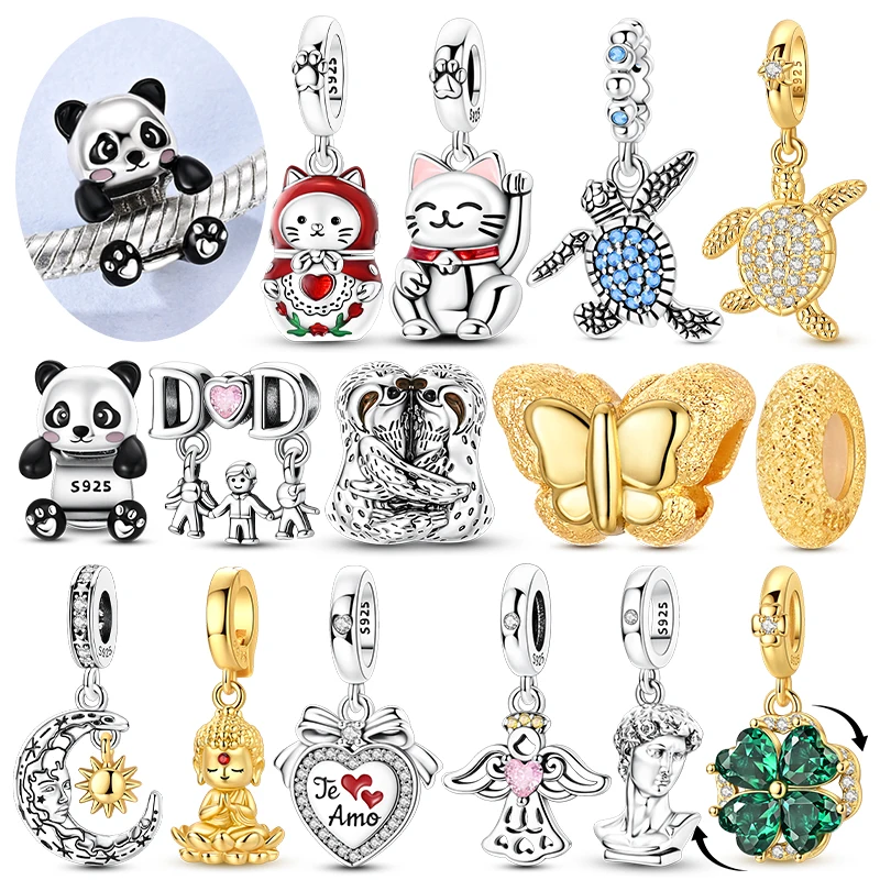 Abalorio Colgante Original de Plata de Ley 925, Muñeca Matryoshka Gato de la Suerte Abrible y Cerrable con Cuentas, Compatible con Pulseras DIY, Joyería para Mujer