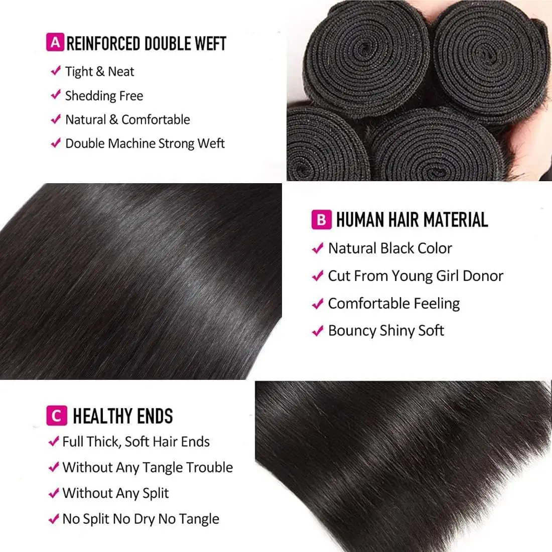 40 50 Inch Bone Straight Weave Human Hair Bundles Raw Hair Extensions Brazilian Natural Black 3 4 Bundle Deals Unprocessed image 3