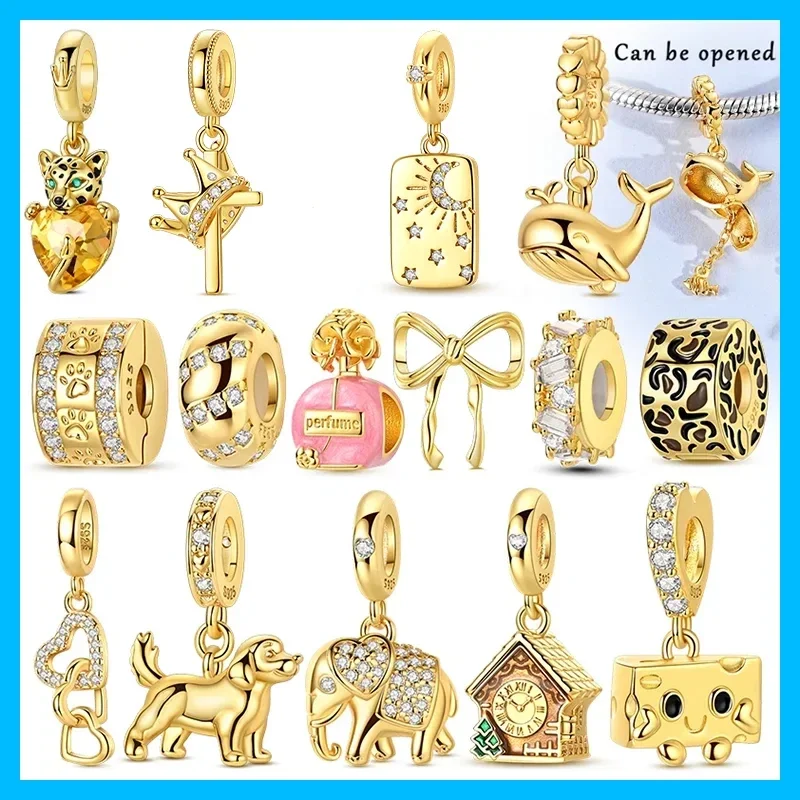 Crown Whale Dog Clock Cheese Moon Original Charms Silver Plated Beads Fit Bracelets Bag Keychain Charms Diy Women Gift Accessory