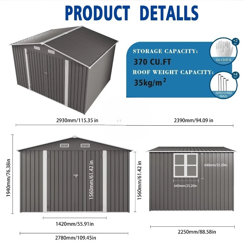 10 * 8 feet outdoor storage shed with waterproof lockable hinged door